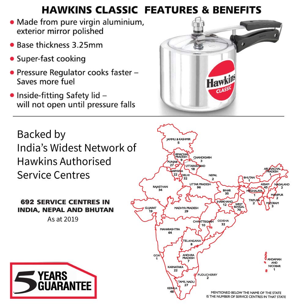 Hawkins Classic Aluminium Pressure Cooker, 3 Litres Taller Body, Silver طنجرة ضغط كلاسيكية من هاوكنز، مصنوعة من الالومنيوم، سعة 3 لتر Hawkins Classic Aluminium Pressure Cooker, 3 Litres Taller Body, Silver طنجرة ضغط كلاسيكية من هاوكنز، مصنوعة من الالومنيوم، سعة 3 لتر
